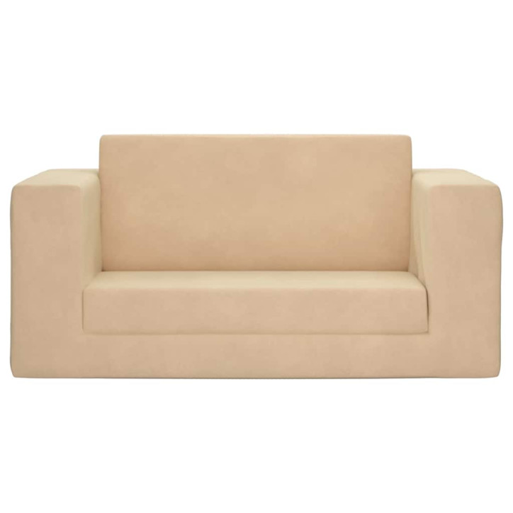 Vaikiška dvivietė sofa-lova, kreminės spalvos, minkštas pliušas