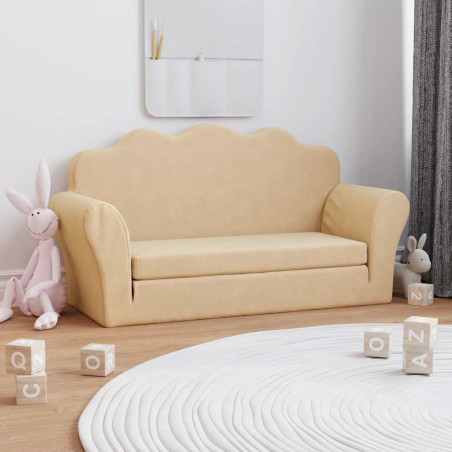 Vaikiška dvivietė sofa-lova, kreminės spalvos, minkštas pliušas