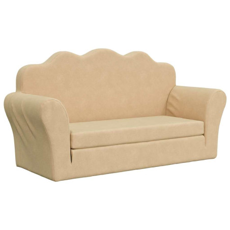 Vaikiška dvivietė sofa-lova, kreminės spalvos, minkštas pliušas