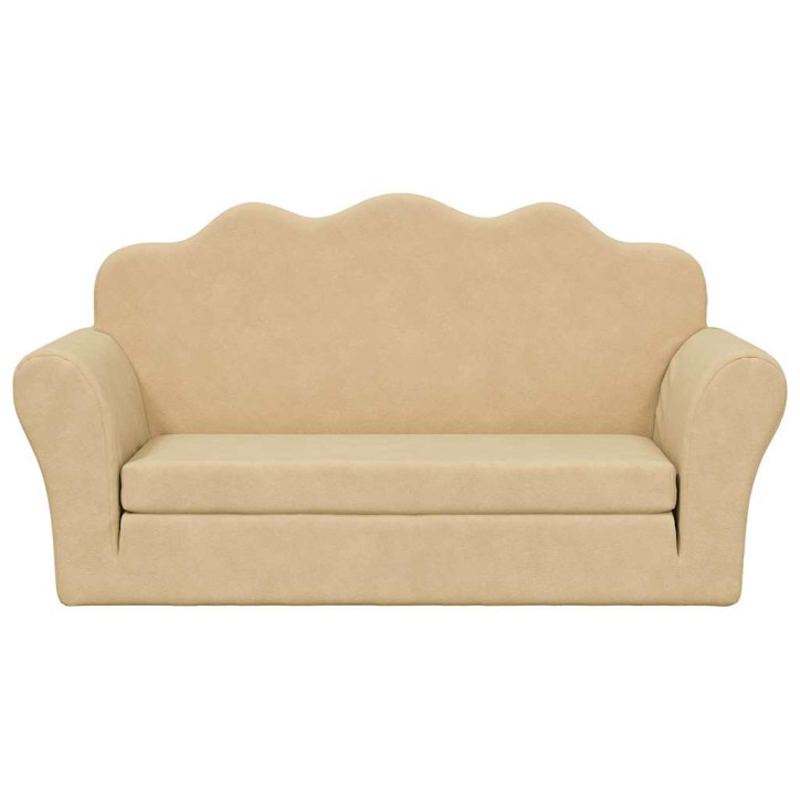 Vaikiška dvivietė sofa-lova, kreminės spalvos, minkštas pliušas