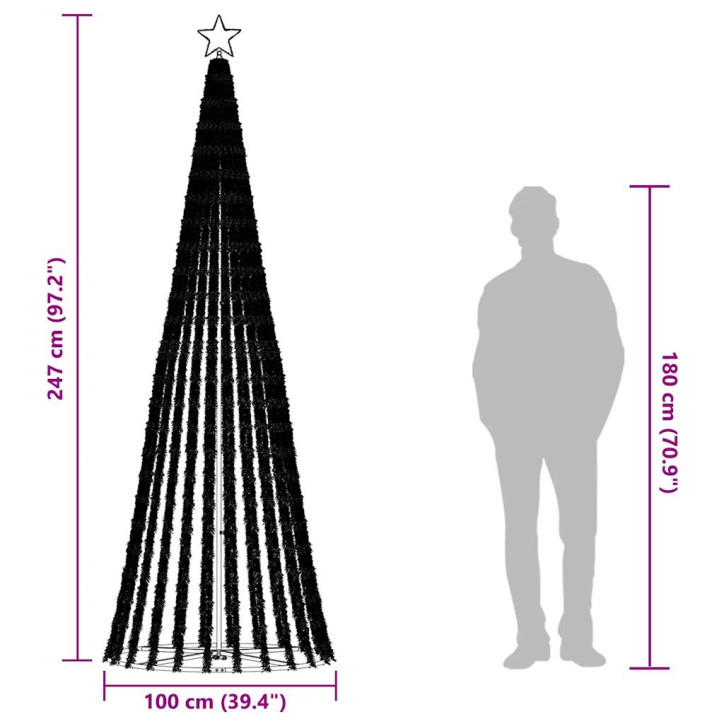 Šviečianti Kalėdų eglutė, 247cm, 475 šaltos LED, kūgio formos