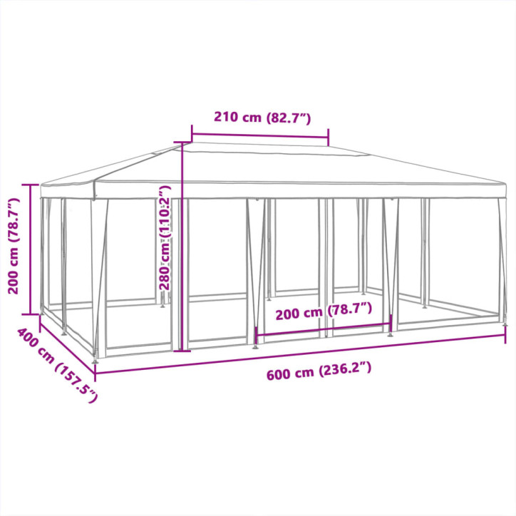 Proginė palapinė su 10 tinklinėmis sienomis, balta, 6x4m, HDPE