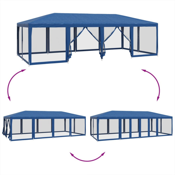 Proginė palapinė su 12 tinklinėmis sienomis, mėlyna, 8x4m, HDPE