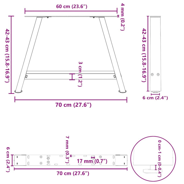 Kavos staliuko kojelės, A formos, 2 vnt., juoda, 70x(42-43)cm