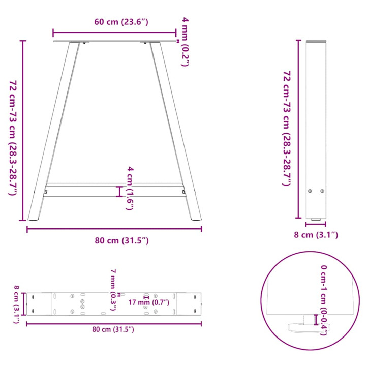 Kavos staliuko kojelės, A formos, 2 vnt., juoda, 80x(72-73)cm