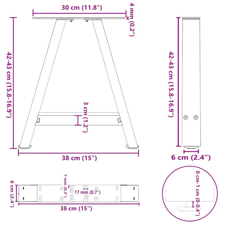 Kavos staliuko kojelės, A formos, 2 vnt., juoda, 38x(42-43)cm