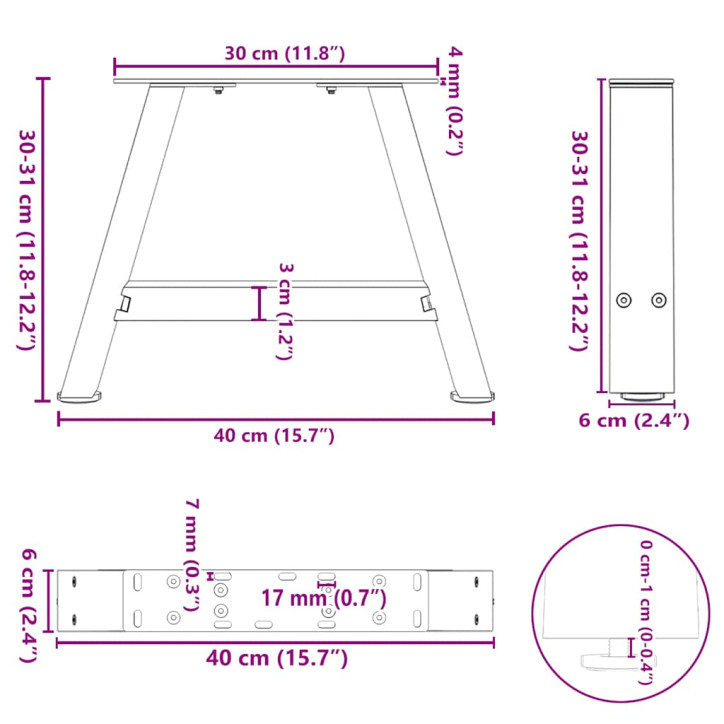 Kavos staliuko kojelės, A formos, 2 vnt., 40x(30-31)cm, plienas