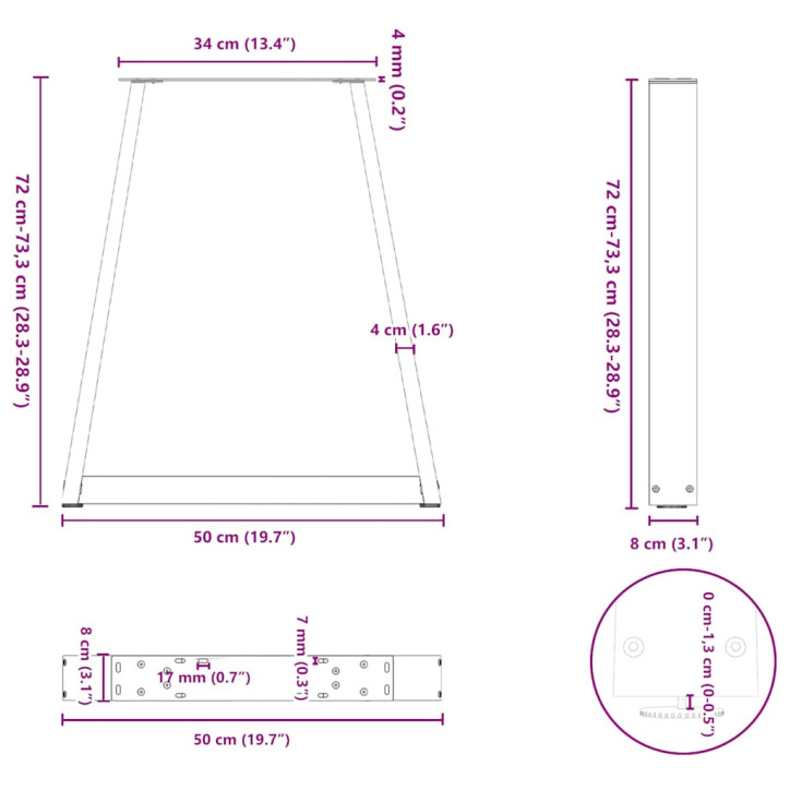 Kavos staliuko kojelės, 2 vnt., antracito, 50x(72-73)cm