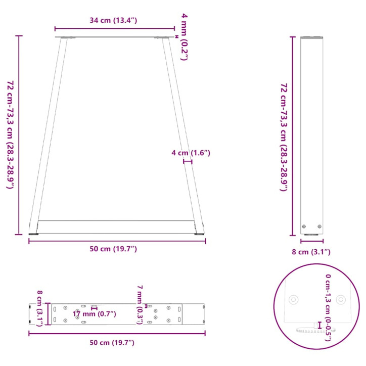 Kavos staliuko kojelės, V formos, 2 vnt., juoda, 50x(72-73)cm