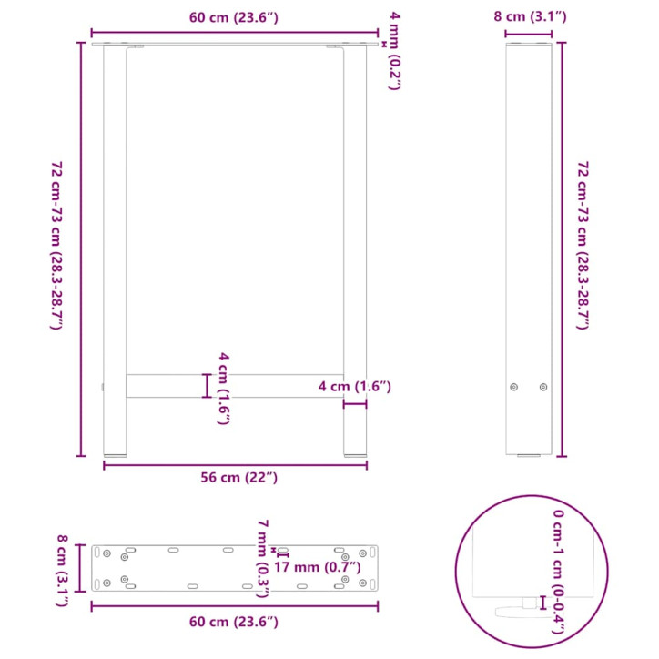 Kavos staliuko kojelės, juoda, 2 vnt., 60x(72-73)cm, plienas