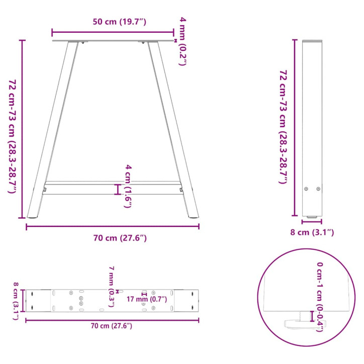 Kavos staliuko kojelės, A formos, 2 vnt., juoda, 70x(72-73)cm