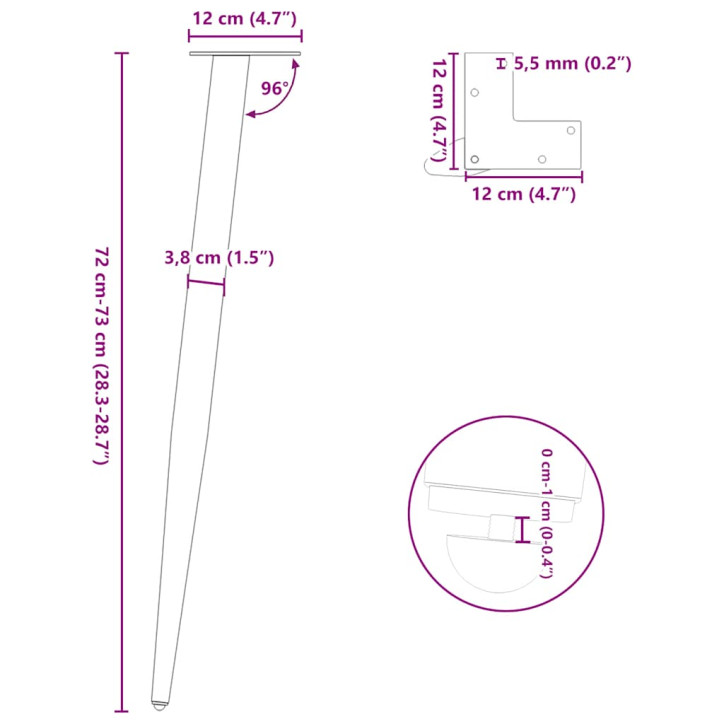 Kavos staliuko kojelės, 4 vnt., balta, 72-73cm, plienas