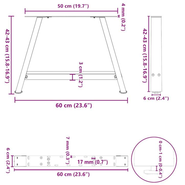 Kavos staliuko kojelės, A formos, 2 vnt., 60x(42-43)cm