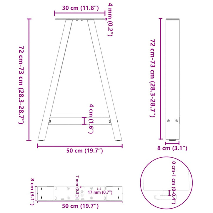 Kavos staliuko kojelės, A formos, 2 vnt., juoda, 50x(72-73)cm