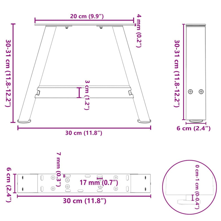 Kavos staliuko kojelės, A formos, 2 vnt., 30x(30-31)cm, plienas