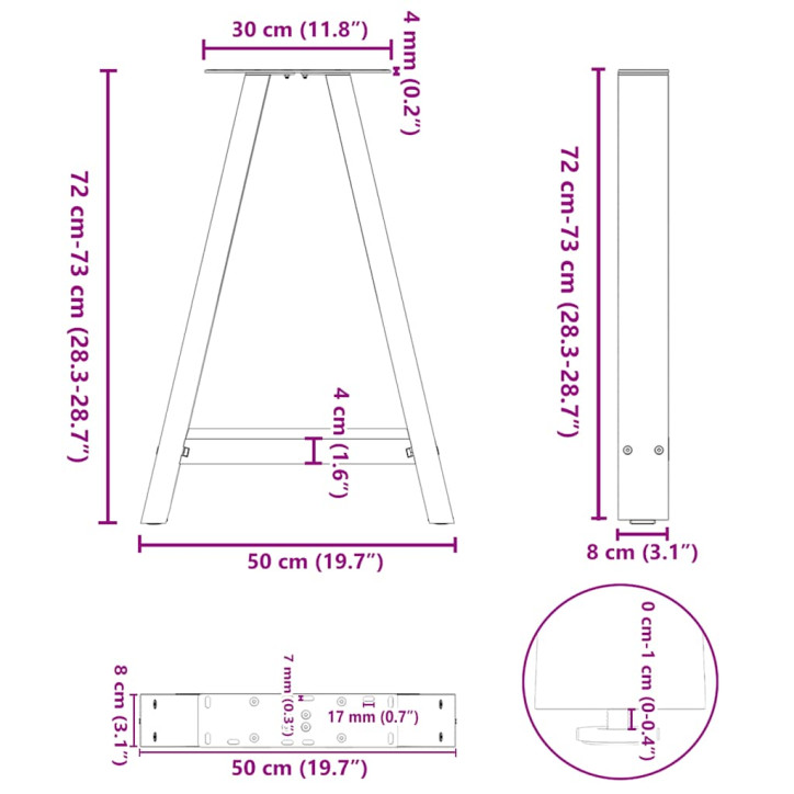 Kavos staliuko kojelės, A formos, 2 vnt., 50x(72-73)cm