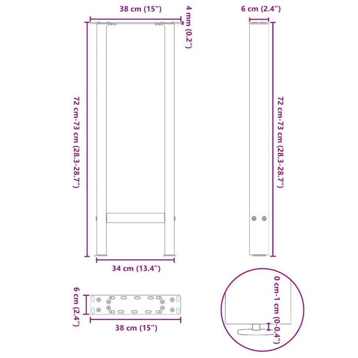 Kavos staliuko kojelės, balta, 2 vnt., 38x(72-73)cm, plienas