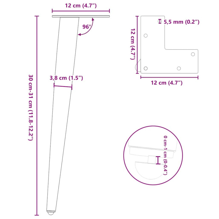 Kavos staliuko kojelės, 4 vnt., juoda, 30-31cm, plienas