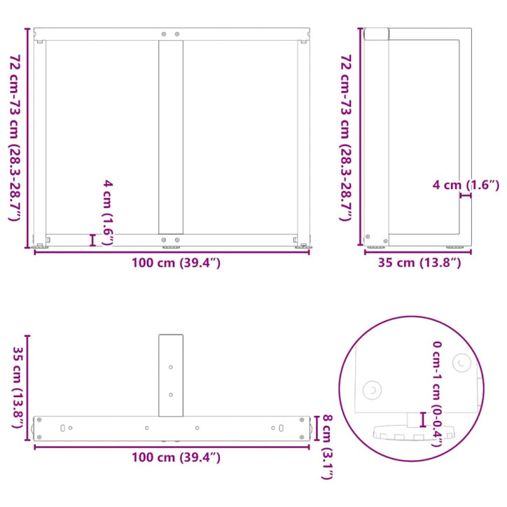 Valgomojo stalo kojelės, T formos, 2 vnt., 100x35x(72-73) cm