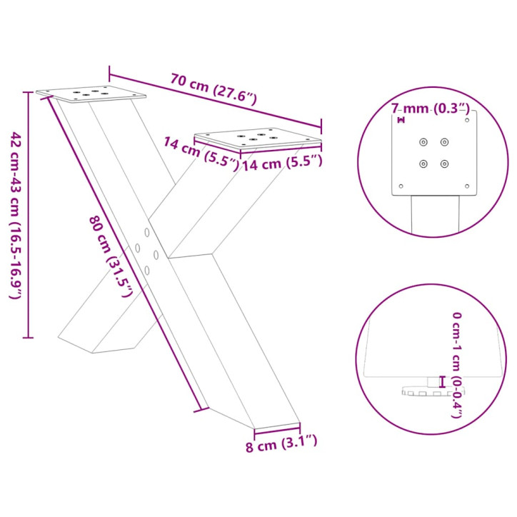 Kavos staliuko kojelės, 2 vnt., antracito, 70x(42-43)cm