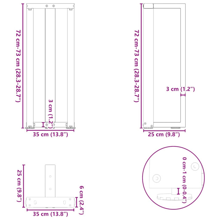 konsolės stalo kojos, 2 vnt., juoda, 38x25x(72-73)cm, plienas