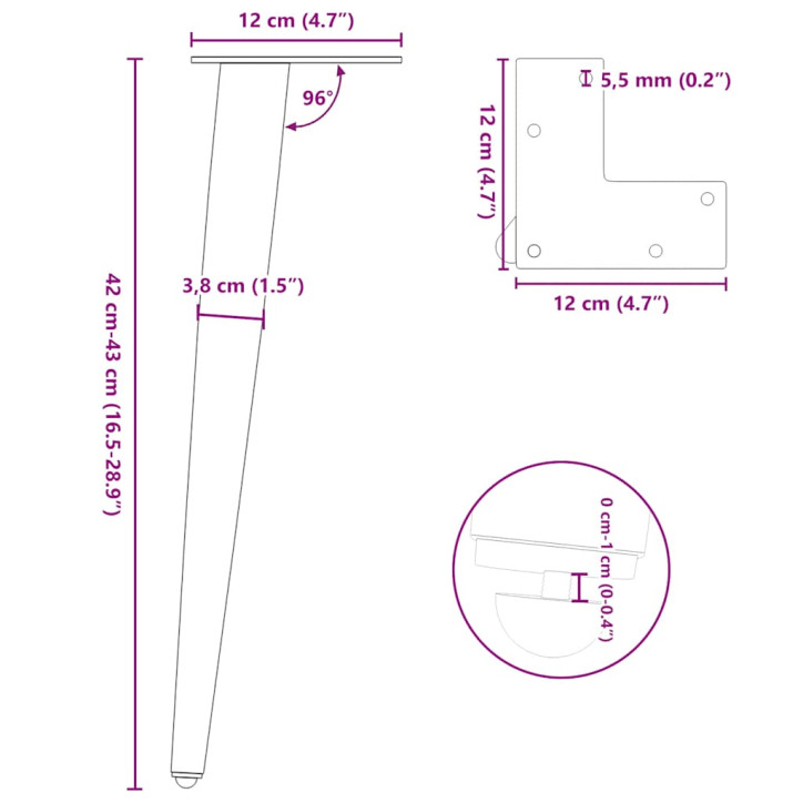 Kavos staliuko kojelės, 4 vnt., balta, 42-43cm, plienas