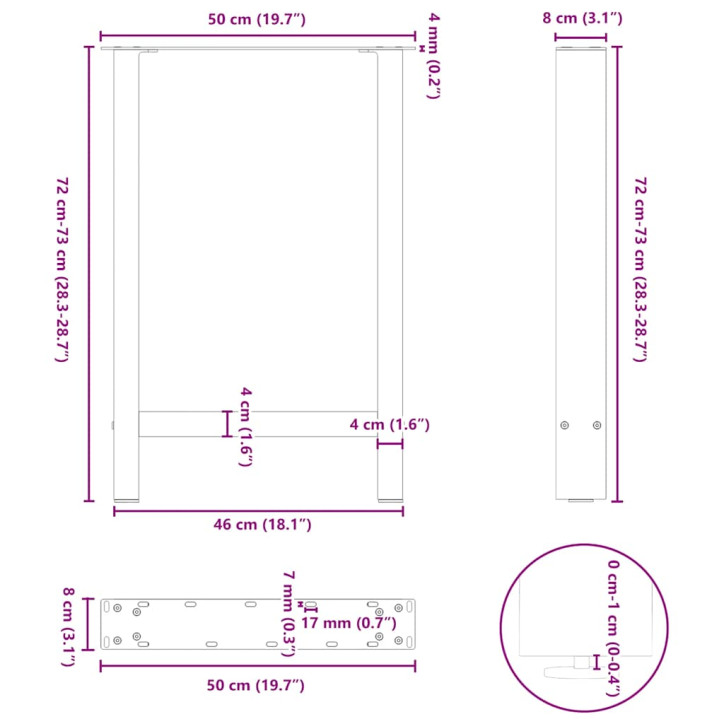 Kavos staliuko kojelės, juoda, 2 vnt., 50x(72-73)cm, plienas