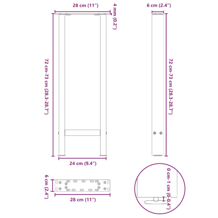 Kavos staliuko kojelės, balta, 2 vnt., 28x(72-73)cm, plienas