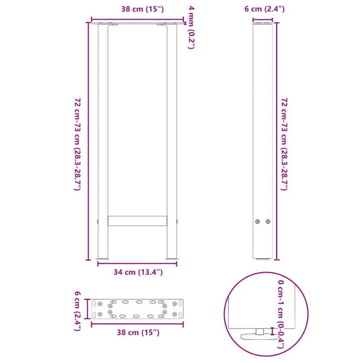 Kavos staliuko kojelės, antracito, 2 vnt., 38x(72-73)cm