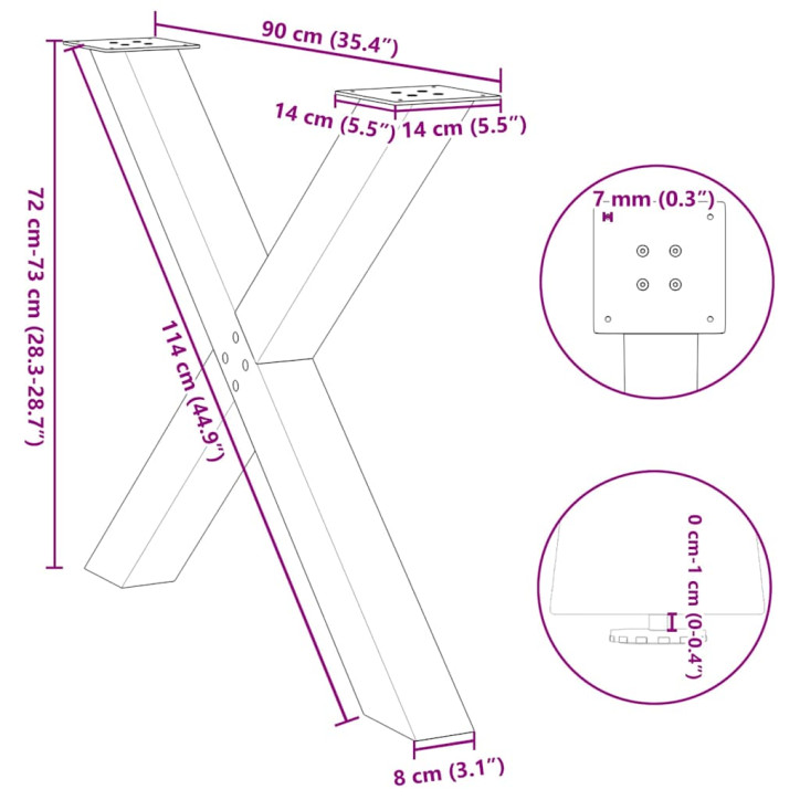 Valgomojo stalo kojelės, X formos, 3 vnt., 90x(72-73)cm