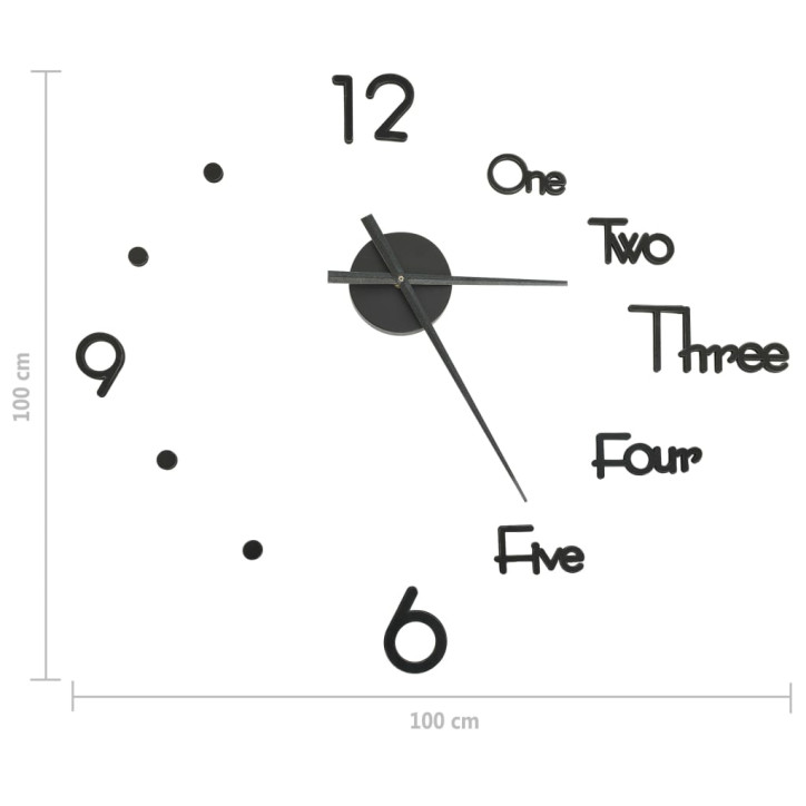 Sieninis laikrodis, juodas, 100cm, modernaus dizaino, 3D, XXL