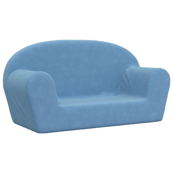 Vaikiška dvivietė sofa, mėlynos spalvos, minkštas pliušas