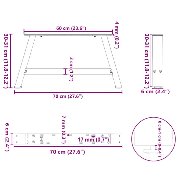 Kavos staliuko kojelės, 2 vnt., antracito, 70x(30-31)cm