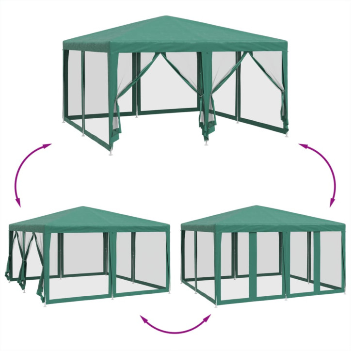 Proginė palapinė su 8 tinklinėmis sienomis, žalia, 4x4m, HDPE