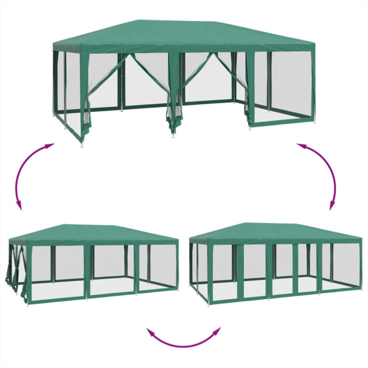 Proginė palapinė su 10 tinklinėmis sienomis, žalia, 6x4m, HDPE