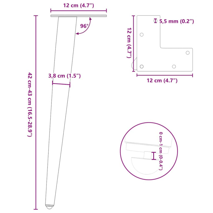 Kavos staliuko kojelės, 4 vnt., antracito, 42-43cm, plienas