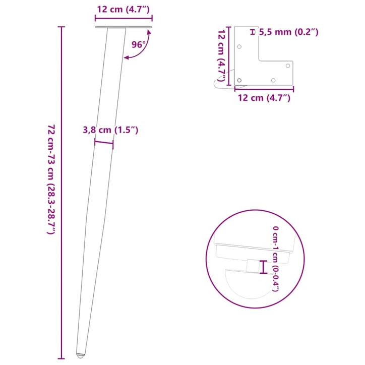 Kavos staliuko kojelės, 4 vnt., juoda, 72-73cm, plienas