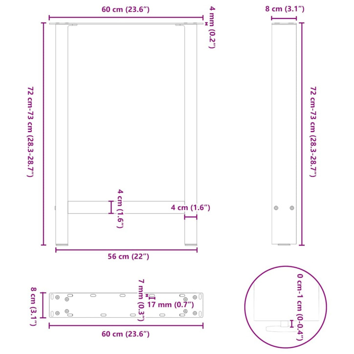 Kavos staliuko kojelės, balta, 2 vnt., 60x(72-73)cm, plienas