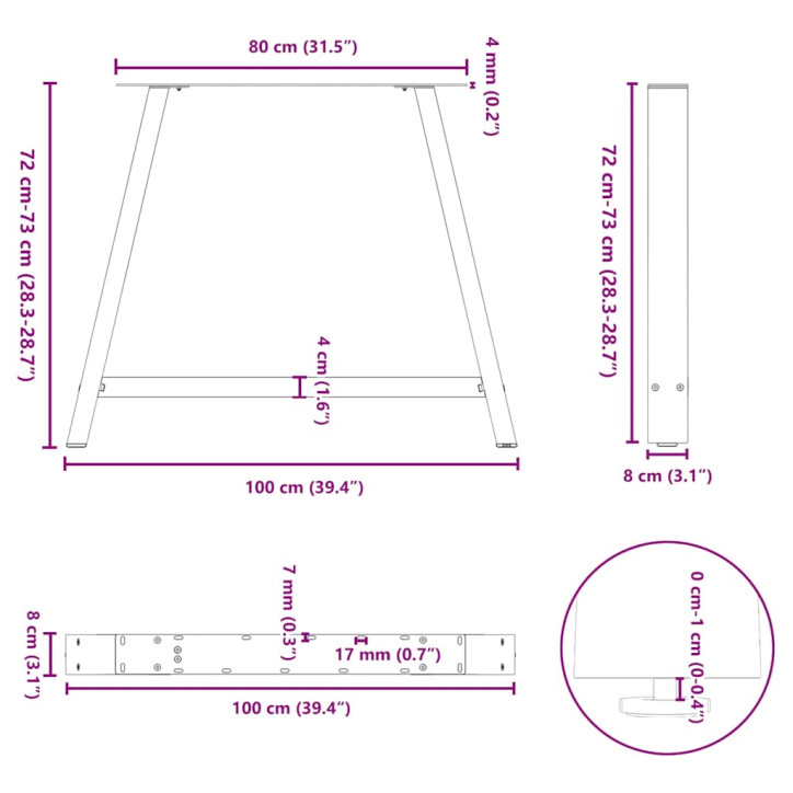 Kavos staliuko kojelės, A formos, 2 vnt., 100x(72-73)cm