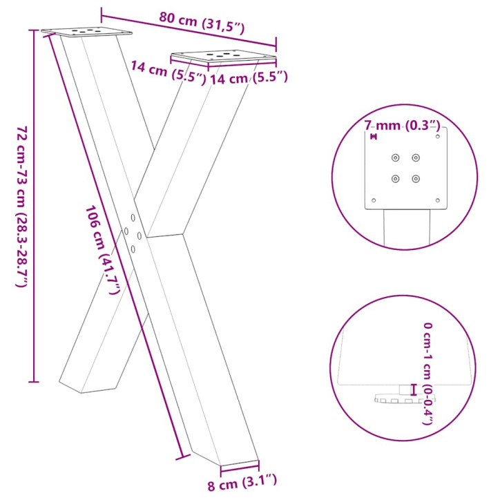 Valgomojo stalo kojelės, X formos, 3 vnt., 80x(72-73)cm