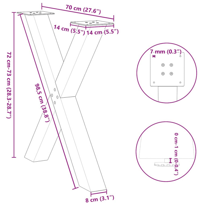 Valgomojo stalo kojelės, X formos, 2 vnt., 70x(72-73) cm