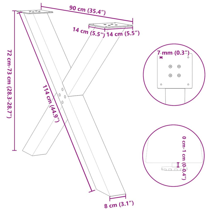 Valgomojo stalo kojelės, X formos, 2 vnt., 90x(72-73) cm