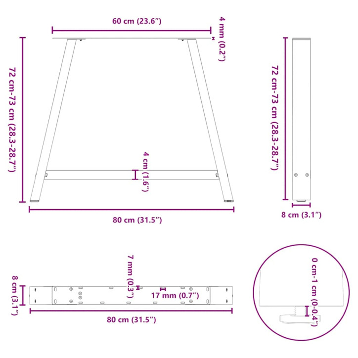 Kavos staliuko kojelės, A formos, 2 vnt., 90x(72-73)cm