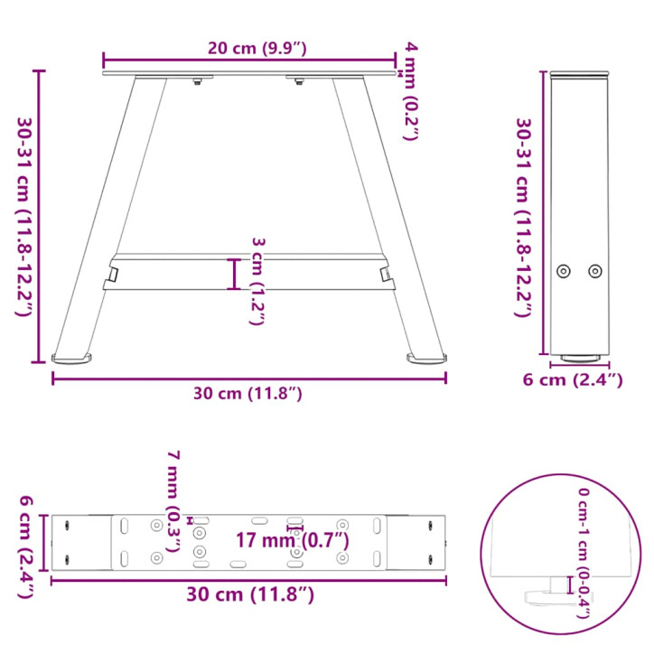 Kavos staliuko kojelės, A formos, 2 vnt., juoda, 30x(30-31)cm