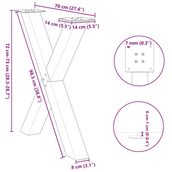 Valgomojo stalo kojelės, X formos, 3 vnt., 70x(72-73)cm