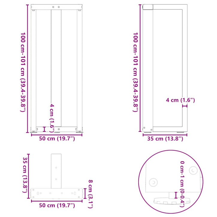 Baro stalo kojos, T formos, 2 vnt., juoda,50x35x(100-101)cm