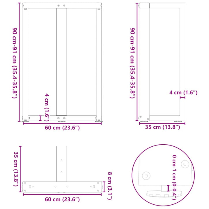 Baro stalo kojos, T formos, 2 vnt., 60x35x(90-91)cm, plienas