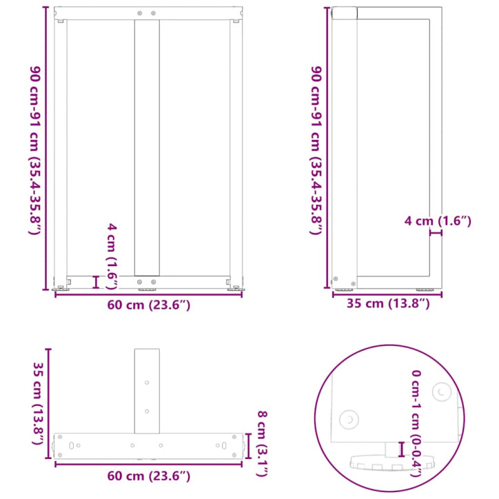 Baro stalo kojos, T formos, 2 vnt., juoda,60x35x(90-91)cm