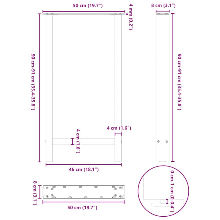 Kavos staliuko kojelės, juoda, 2 vnt., 50x(90-91)cm, plienas