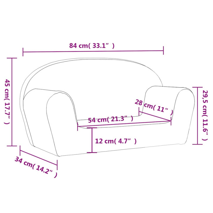 Dvivietė vaikiška sofa, kreminės spalvos, minkštas pliušas